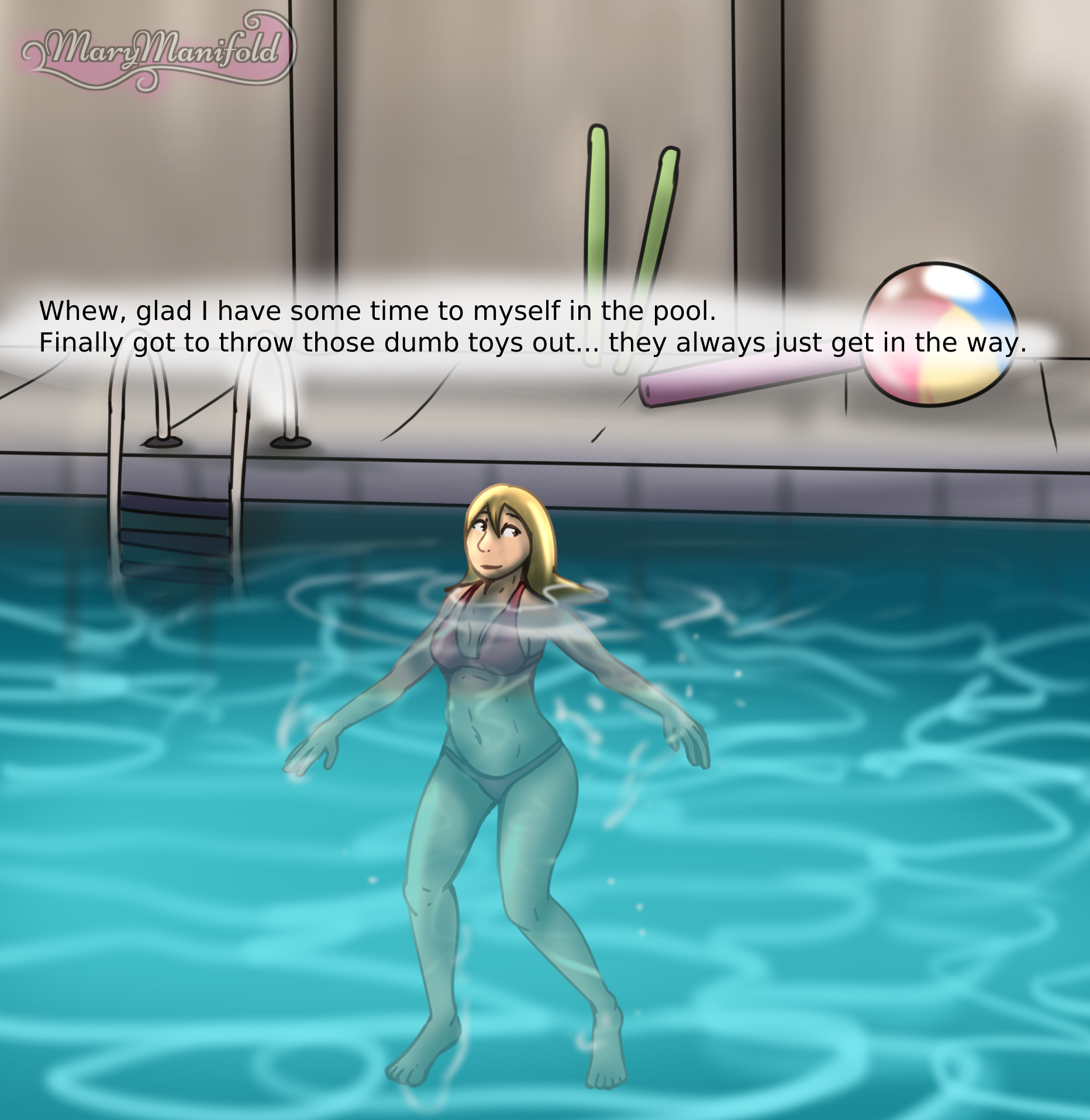 a young woman floating in a pool